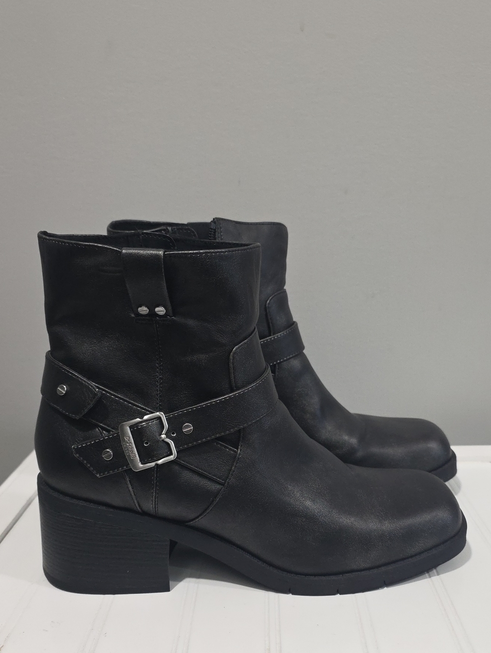 Dr. Scholl's Black Leather Buckle Strap Ankle Boots